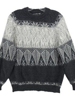 ALPACA CONNECTION Peru Sweater Long Sleeve Crew Neck Pullover Gray Men's MEDIUM
